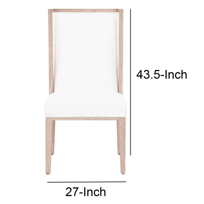 Wingback Armless Chair with Wooden Legs, Set of 2, White and Brown