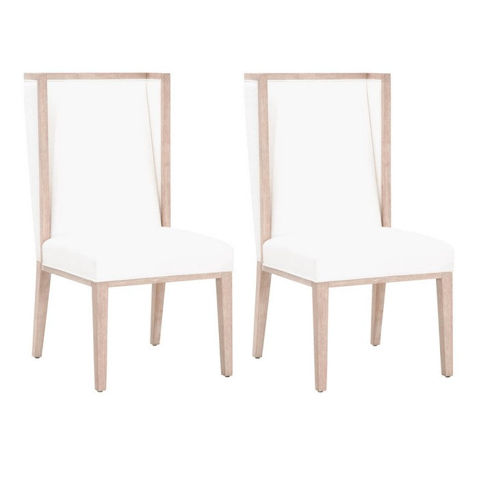 Wingback Armless Chair with Wooden Legs, Set of 2, White and Brown