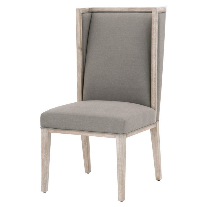 Wingback Armless Chair with Wooden Legs, Set of 2, Gray and Brown