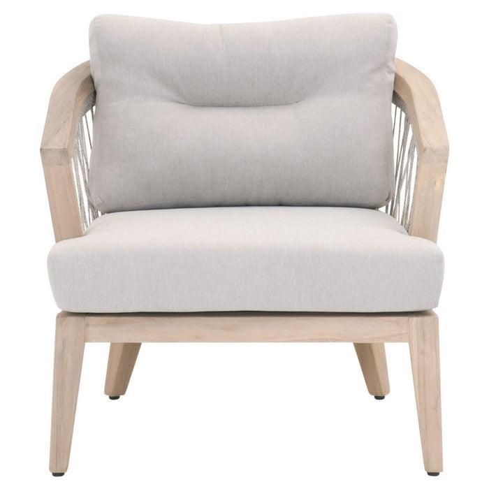 Curved Rope Woven Outdoor Wooden Frame Club Chair, Gray and Brown