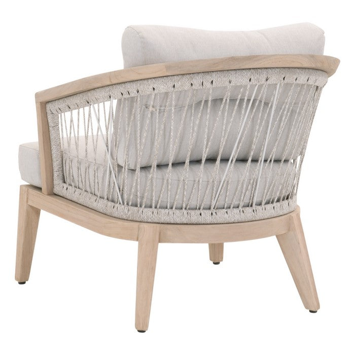 Curved Rope Woven Outdoor Wooden Frame Club Chair, Gray and Brown