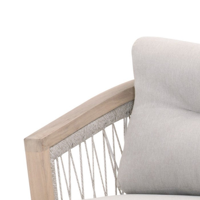 Curved Rope Woven Outdoor Wooden Frame Club Chair, Gray and Brown