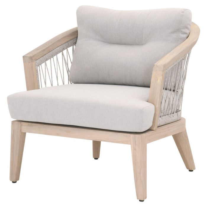 Curved Rope Woven Outdoor Wooden Frame Club Chair, Gray and Brown