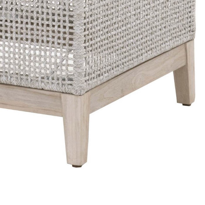 Glass Top End Table with Interwoven Rope Design Frame, Gray and Brown