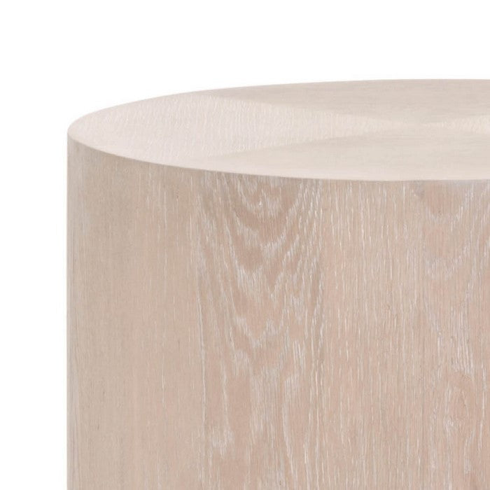 Round Grained Wooden Frame End Table with Metal, Large, Brown and Gray