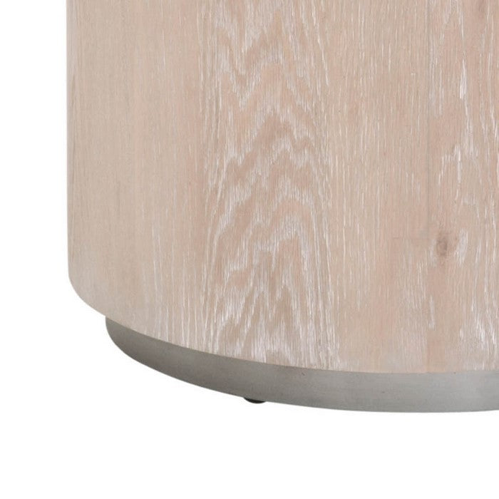 Round Grained Wooden Frame End Table with Metal, Large, Brown and Gray