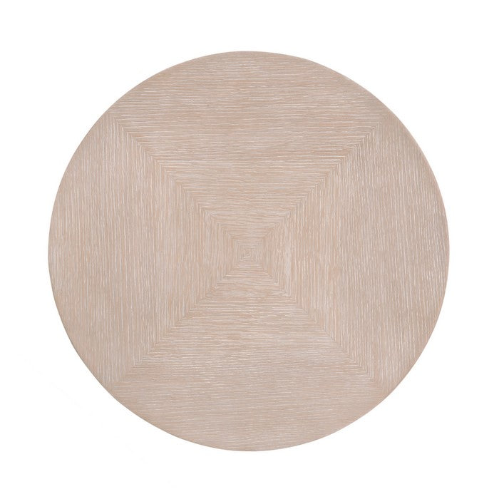Round Grained Wooden Frame End Table with Metal, Large, Brown and Gray