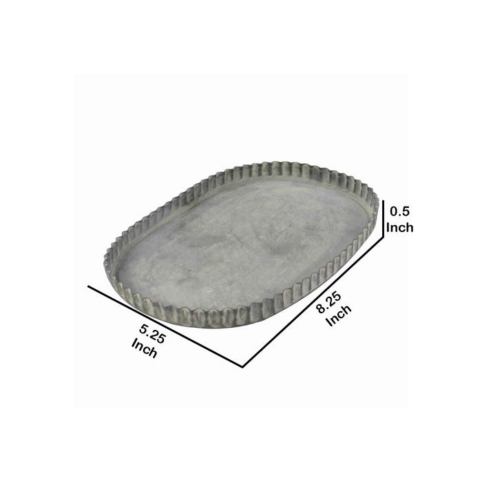 Metal Frame Oval Tray with Crimped Edges, Medium, Gray