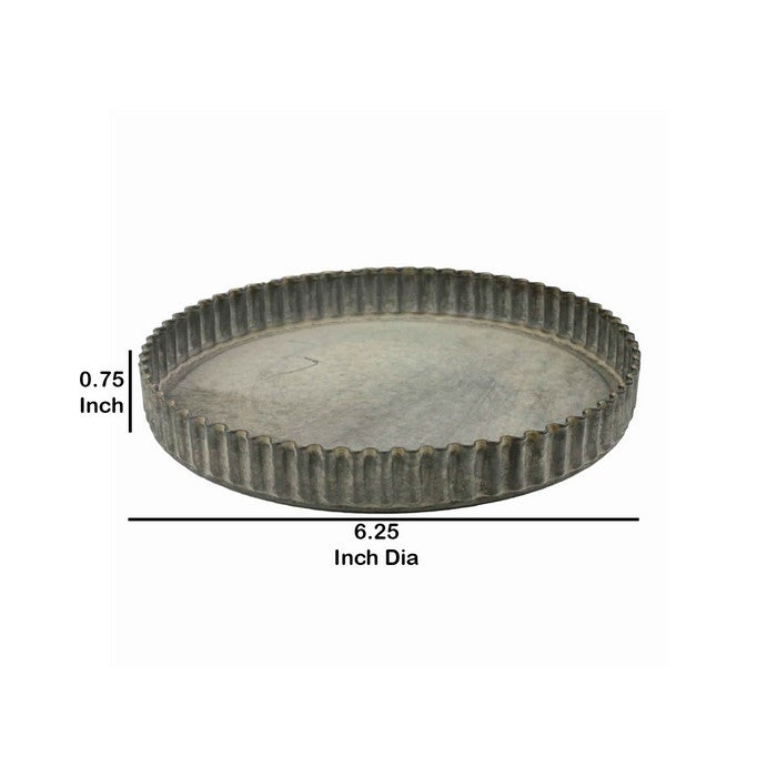 Round Metal Frame Tray with Crimped Edges, Gray