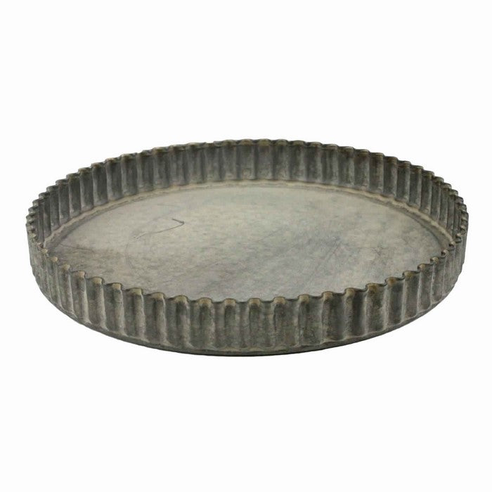 Round Metal Frame Tray with Crimped Edges, Gray