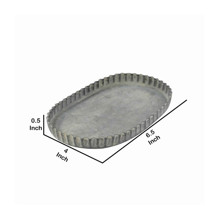 Metal Frame Oval Tray with Crimped Edges, Small, Gray