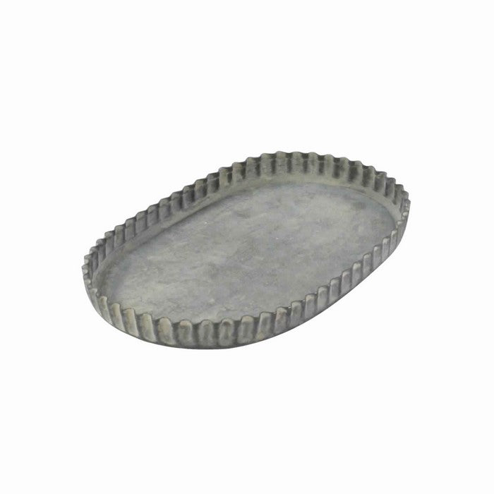 Metal Frame Oval Tray with Crimped Edges, Small, Gray