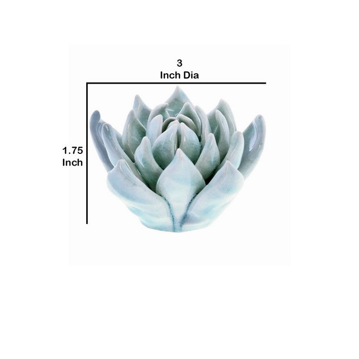 Contemporary Style Ceramic Frame Succulent Sculpture, Blue