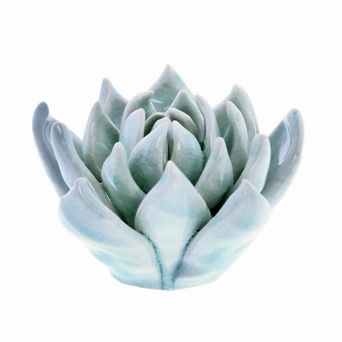 Contemporary Style Ceramic Frame Succulent Sculpture, Blue