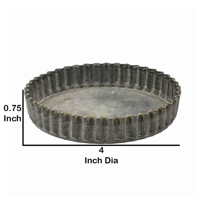 Round Metal Tray with Crimped Edges, Small, Gray