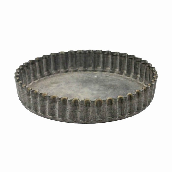Round Metal Tray with Crimped Edges, Small, Gray