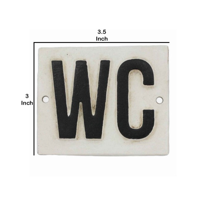 Metal Frame Wall Sign with WC Typography, Black and White