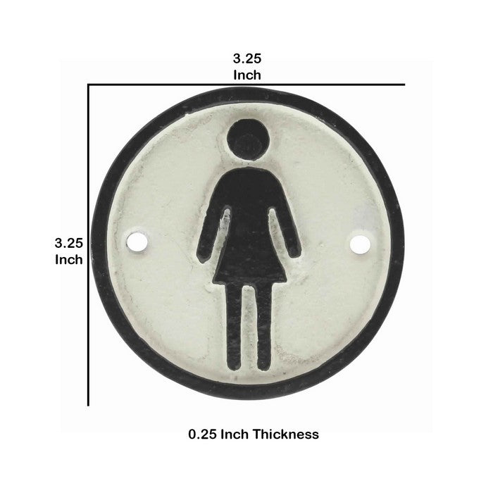 Metal Women Restroom Wall Sign, Black and White