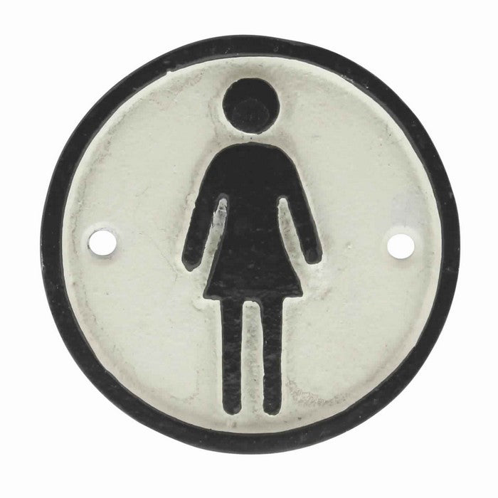 Metal Women Restroom Wall Sign, Black and White