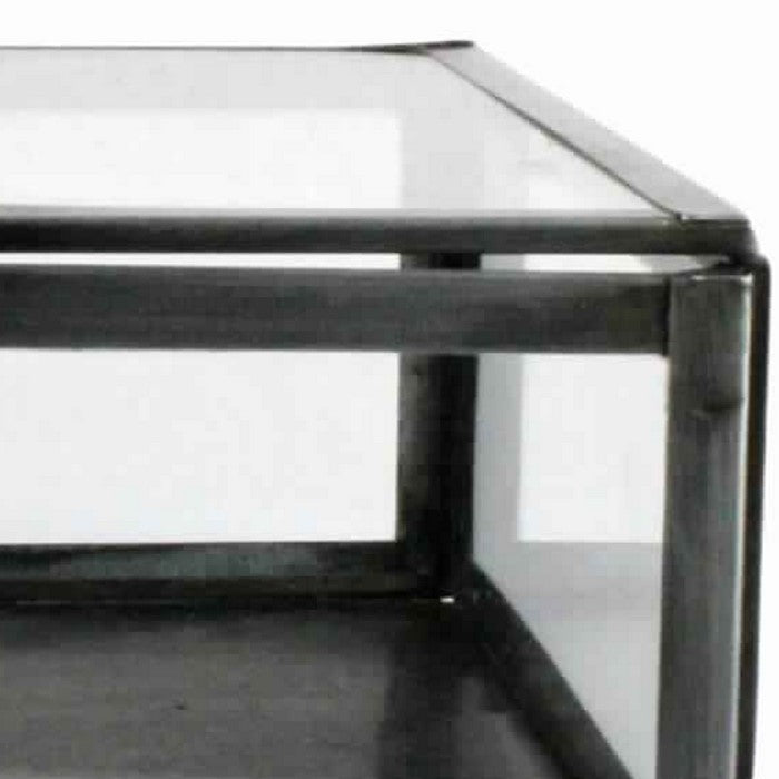 Rectangular Metal and Glass Display Case with Handle, Black
