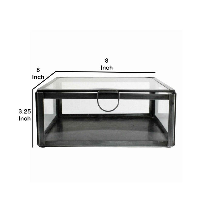 Rectangular Metal and Glass Display Case with Handle, Black