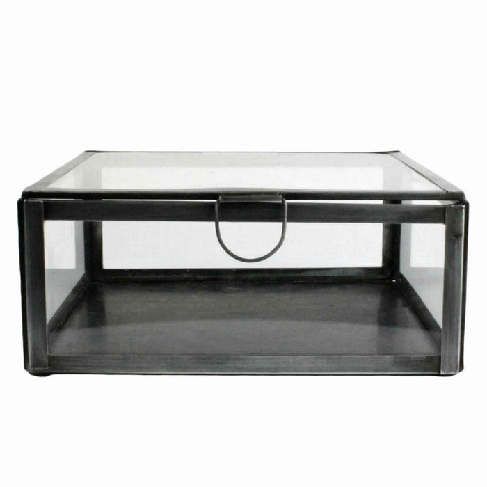 Rectangular Metal and Glass Display Case with Handle, Black