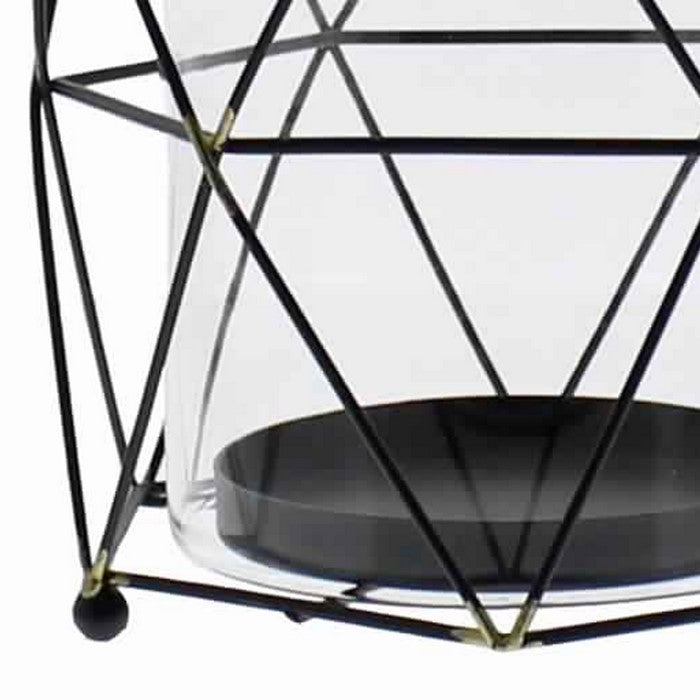 Glass Hurricane Candle Holder with Metal Wire Frame, Black