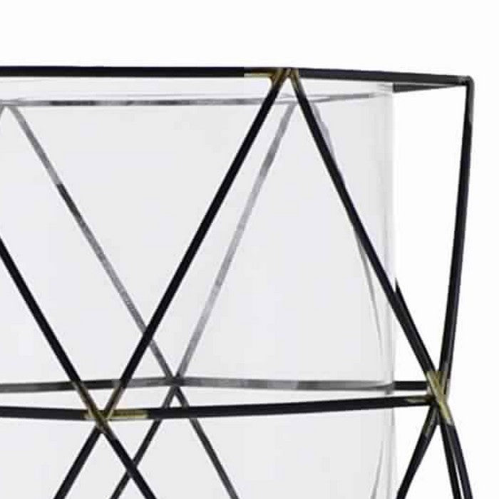 Glass Hurricane Candle Holder with Metal Wire Frame, Black