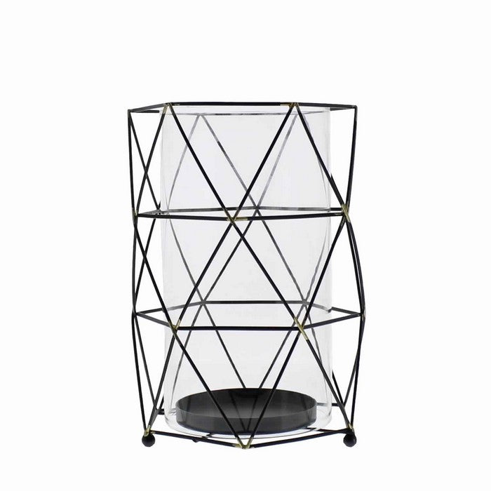 Glass Hurricane Candle Holder with Metal Wire Frame, Black
