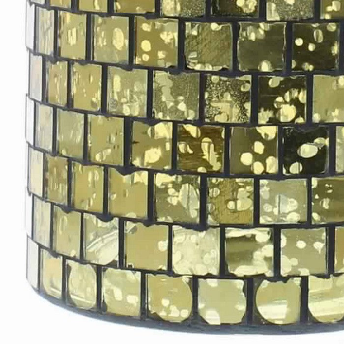 Contemporary Glass Hurricane with Mosaic Design, Large, Gold