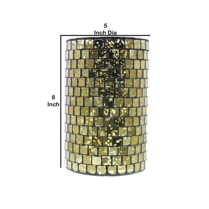 Contemporary Glass Hurricane with Mosaic Design, Large, Gold