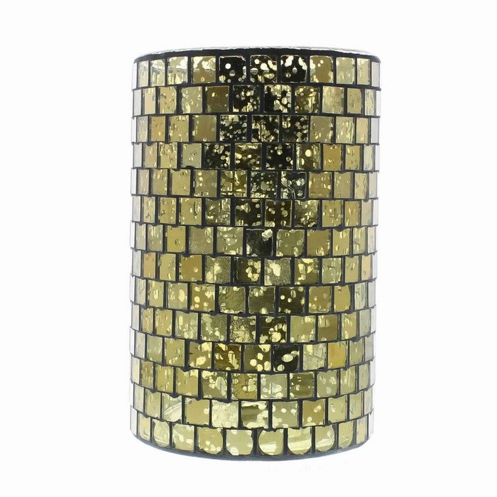 Contemporary Glass Hurricane with Mosaic Design, Large, Gold
