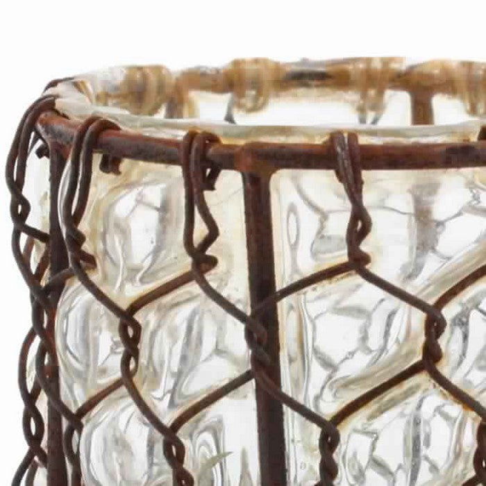 Glass Vase with Twisted Wire Frame, Small, Rustic Brown