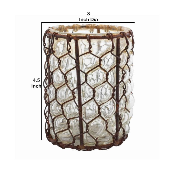 Glass Vase with Twisted Wire Frame, Small, Rustic Brown
