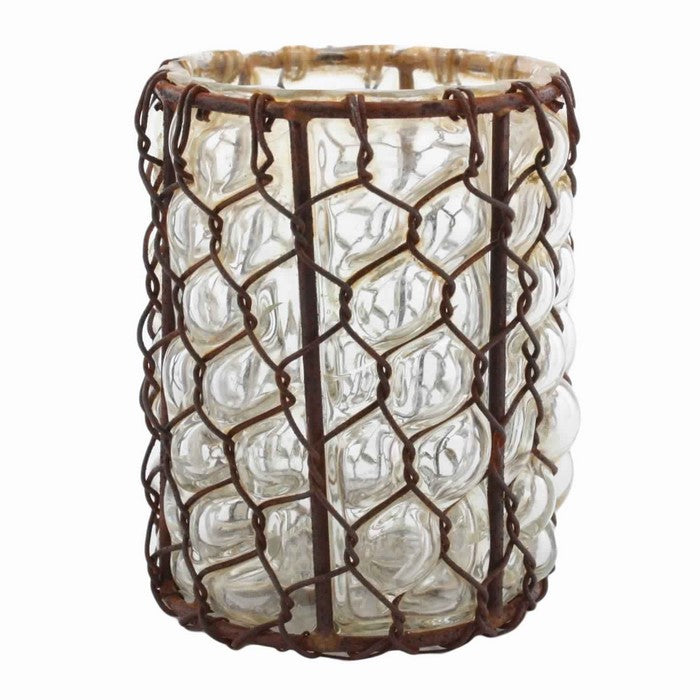 Glass Vase with Twisted Wire Frame, Small, Rustic Brown