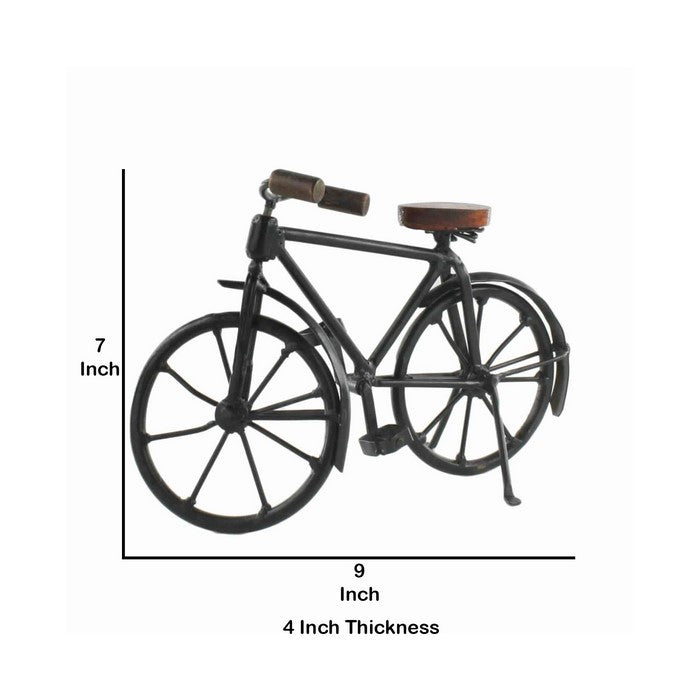 Wood and Metal Bicycle Figurine, Brown and Black