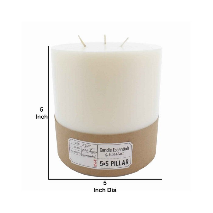 5 Inches Wax Pillar Candle, White and Brown