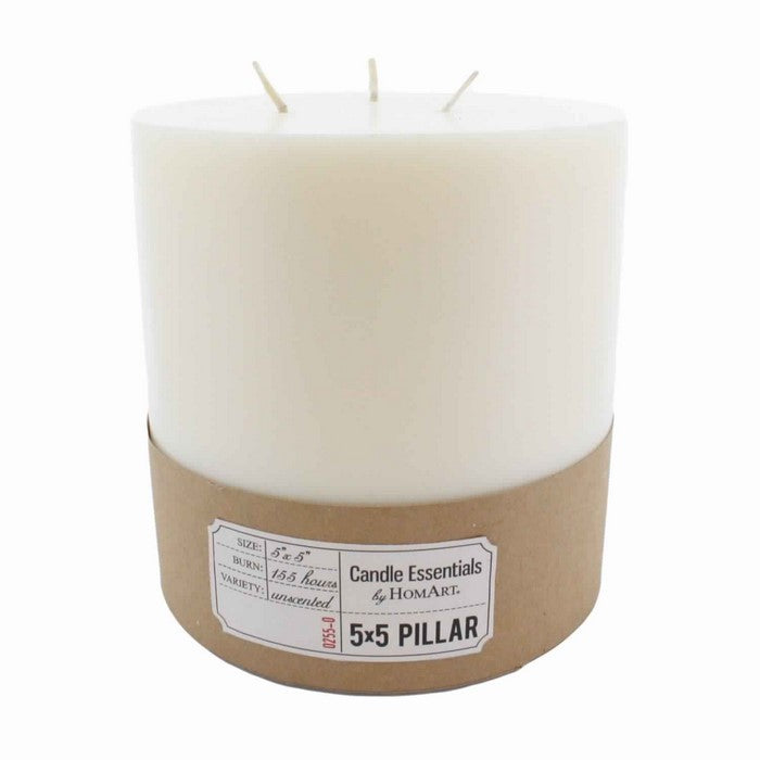 5 Inches Wax Pillar Candle, White and Brown
