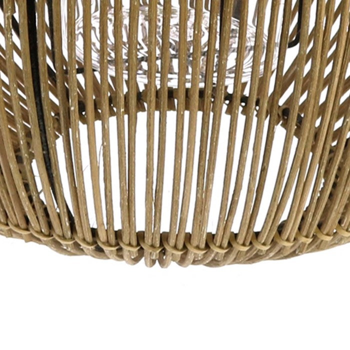 Metal and Rattan Lantern with Glass Hurricane, Brown and Black