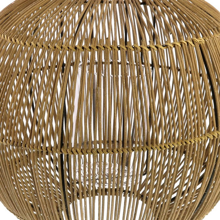 Metal and Rattan Lantern with Glass Hurricane, Brown and Black