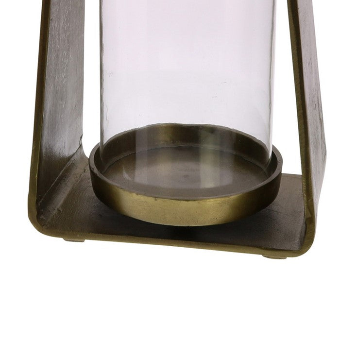 Metal Wall Sconce with Glass Hurricane and Hook, Brass