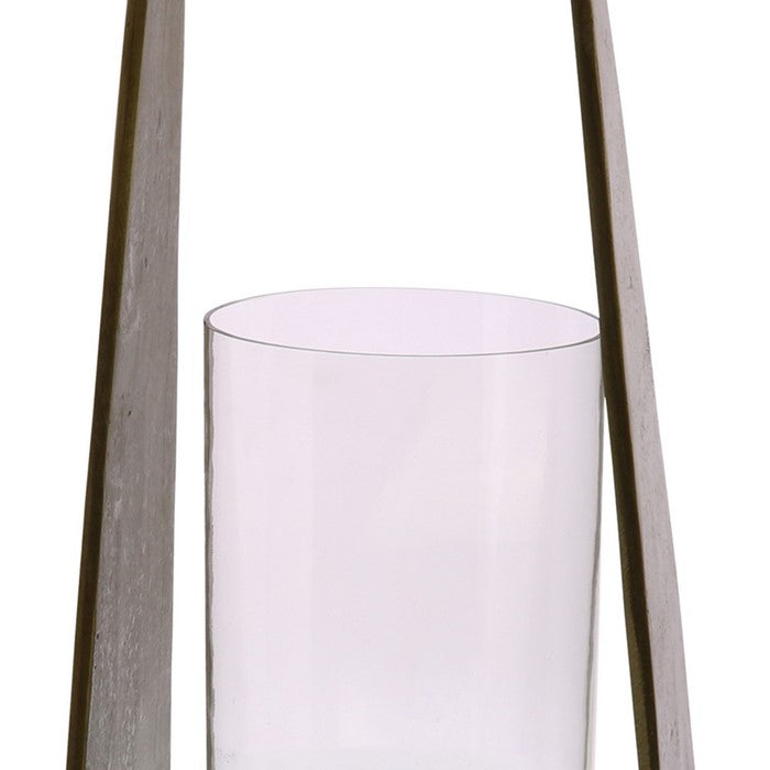 Metal Wall Sconce with Glass Hurricane and Hook, Brass