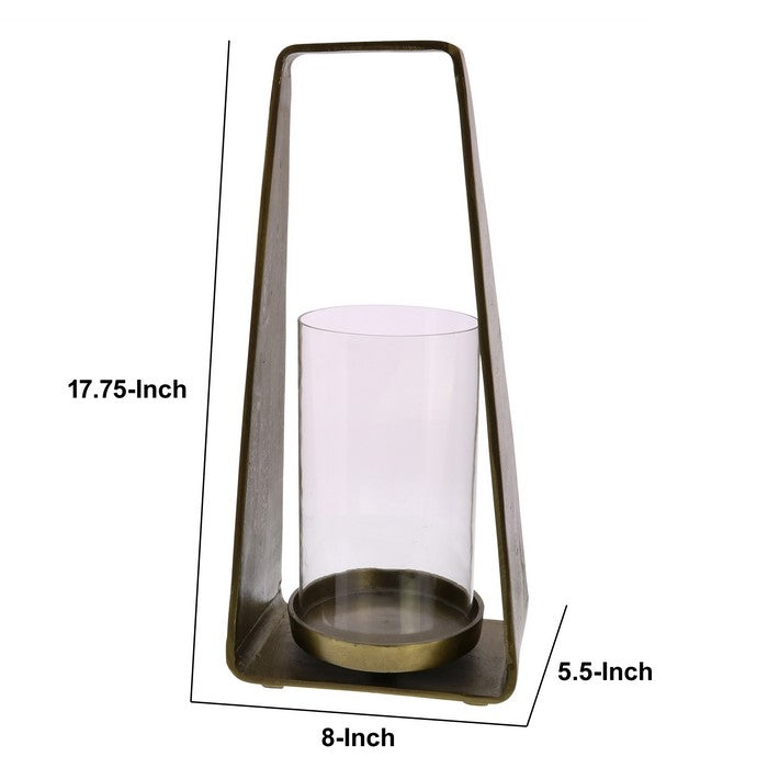 Metal Wall Sconce with Glass Hurricane and Hook, Brass