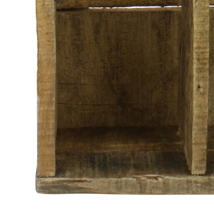 Reclaimed Wood Crate with 3 Compartments, Natural Brown