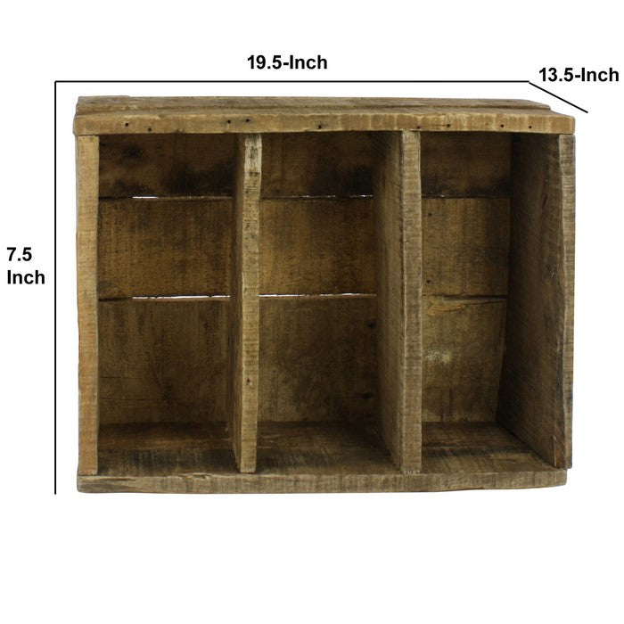 Reclaimed Wood Crate with 3 Compartments, Natural Brown