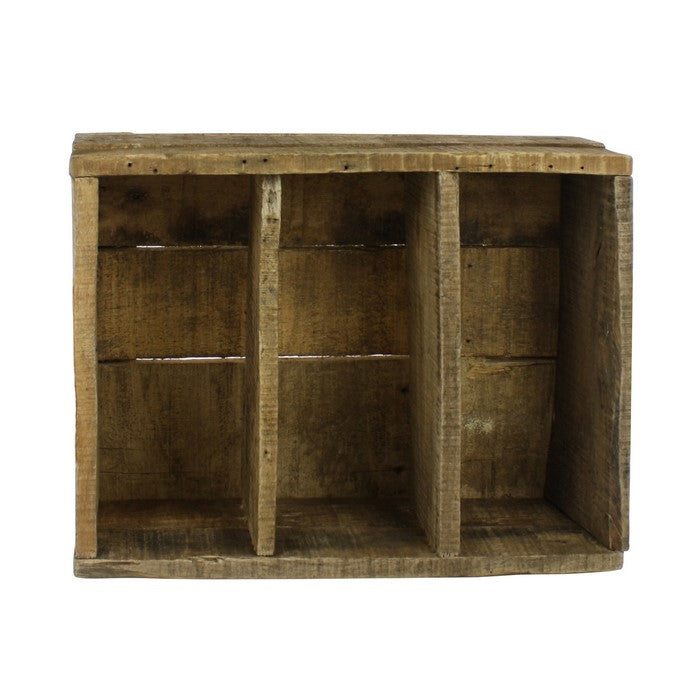 Reclaimed Wood Crate with 3 Compartments, Natural Brown