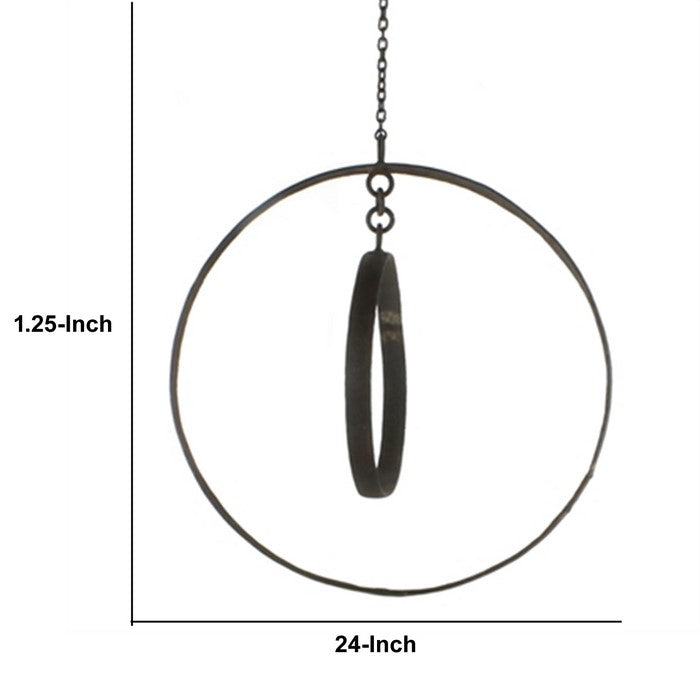 Industrial Style Metal Frame Hanging Ring Decor, Black