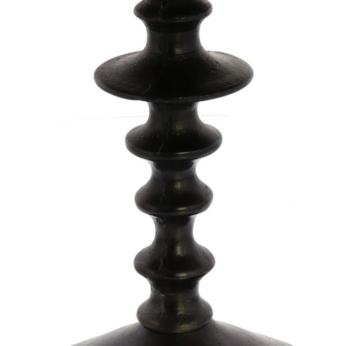 Metal Frame Pedestal with Turned Base, Large, Black and Brass
