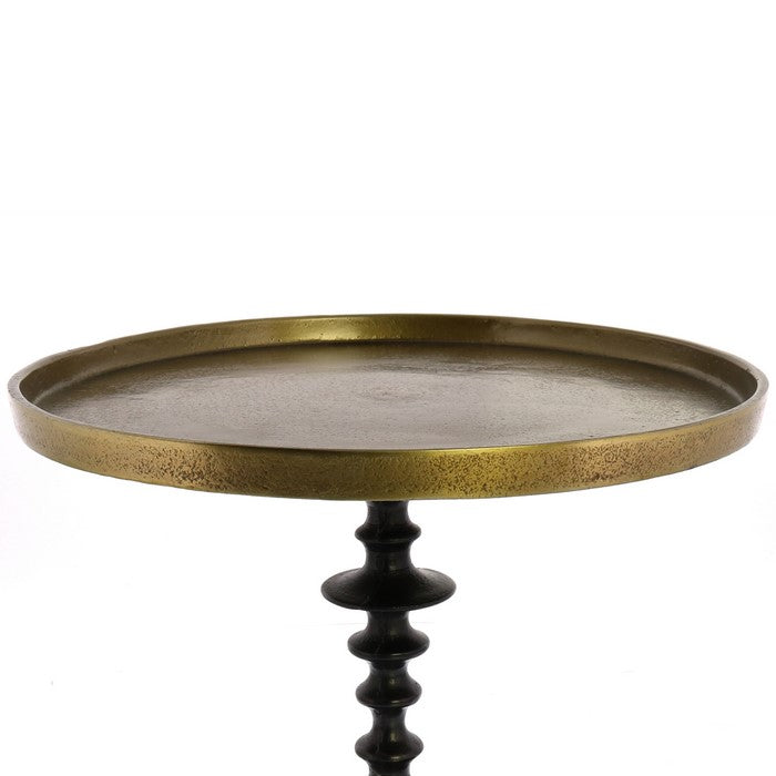 Metal Frame Pedestal with Turned Base, Large, Black and Brass