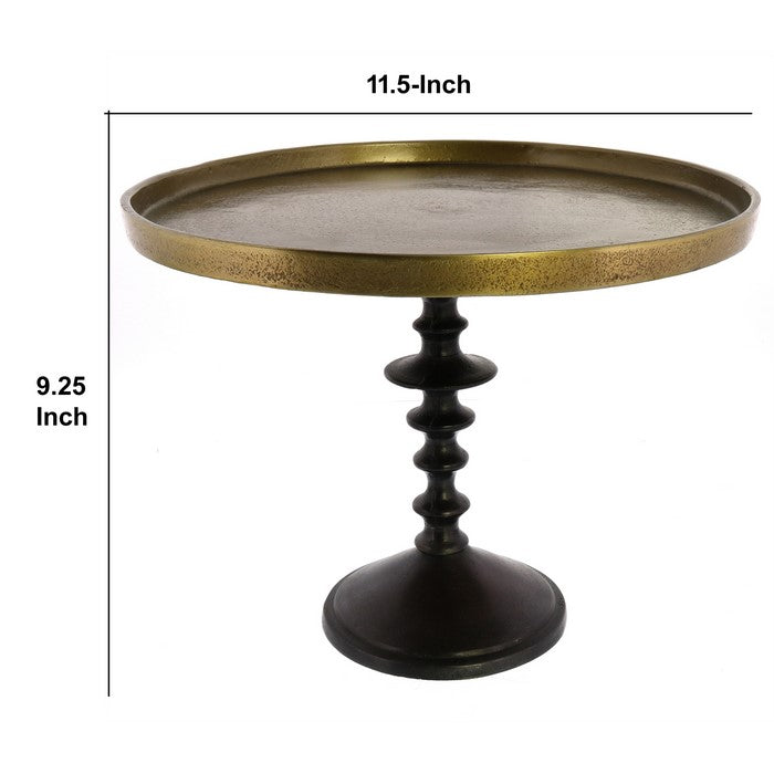 Metal Frame Pedestal with Turned Base, Large, Black and Brass